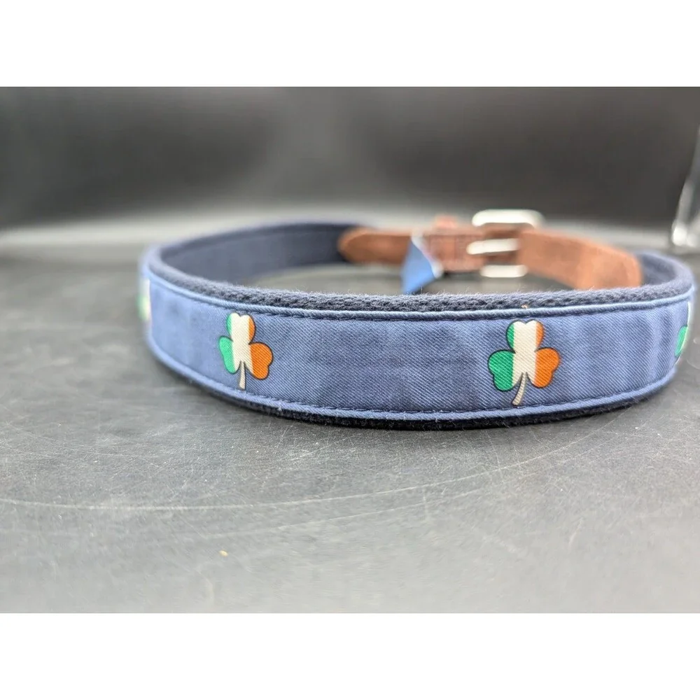 Vineyard Vines Belt Size 26 Irish Flag Shamrock Ireland Solid Brass Leather RARE